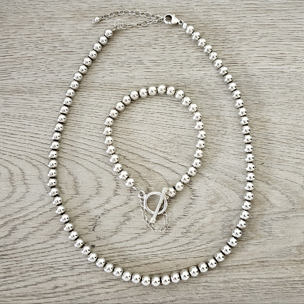 Silpada Sterling Silver 6mm Bead 16-19" Necklace N1100 & 7.5" Bracelet B0059 SET